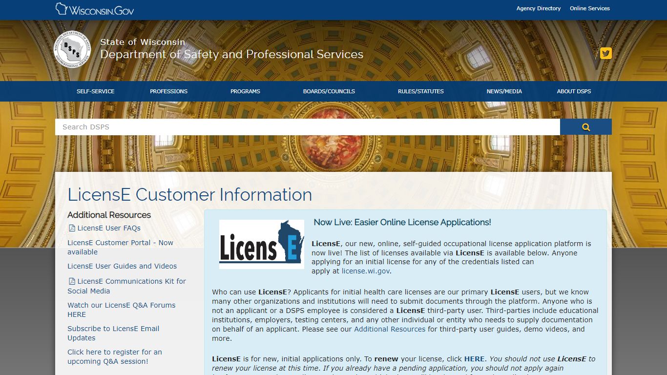 DSPS LicensE Customer Information - Wisconsin